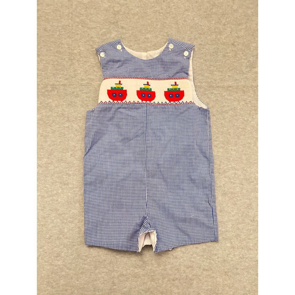 Velani Classics Romper Toddler 18M Button Snap Closure‎ Check Emberoidered Blue